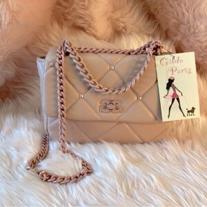 Gilda Paris NWT soft pink quilted shoulder bag with pink chain strap 2 way bag
